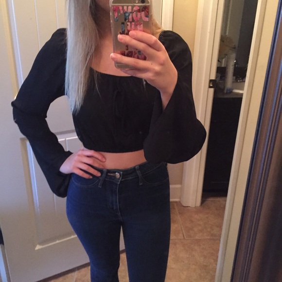 Black Crop Top with Bell Sleeves