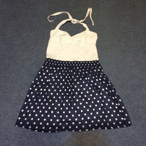 Blue and White Polka Dot Halter Dress