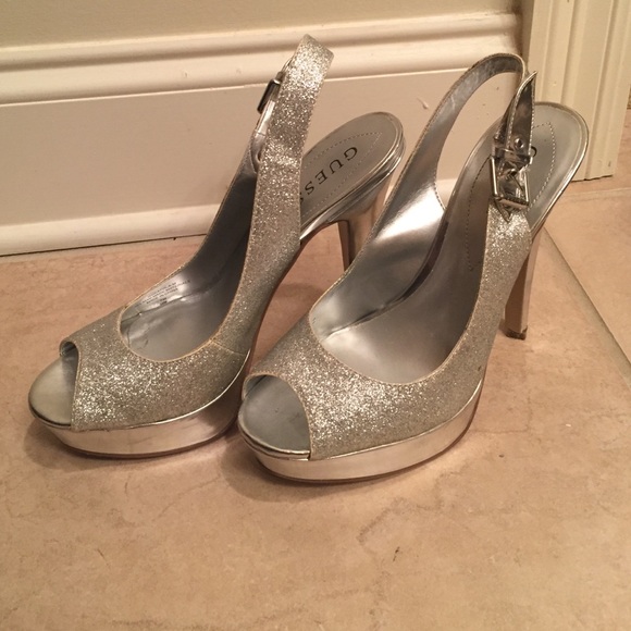 Guess Silver Glitter Platform Heels