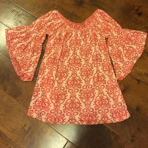 Coral and off white print top