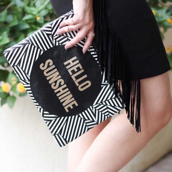 Black & white "Hello Sunshine" tablet case/clutch
