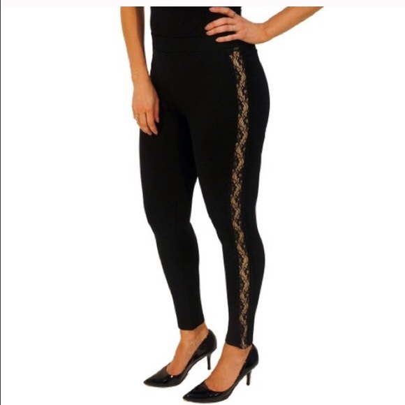 Black stretch leggings with side lace XS S M L XL