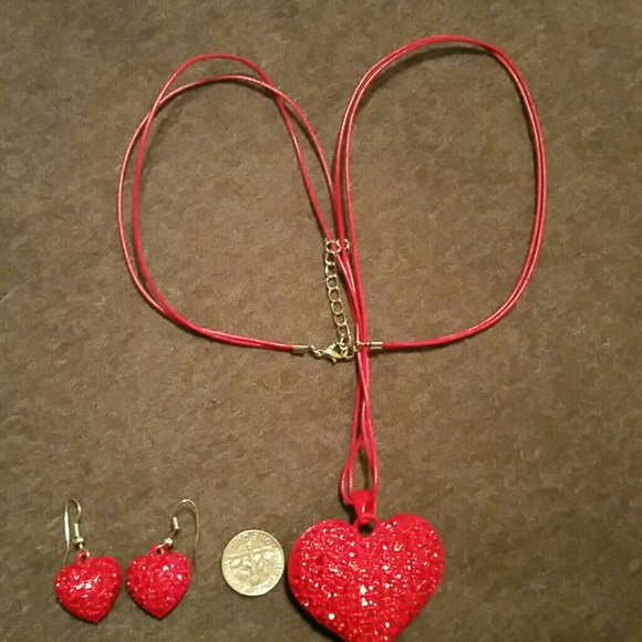 Red Heart Necklace and Earring set