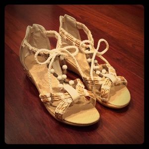 Beaded Twine Faux Ivory Leather Boho Sandals
