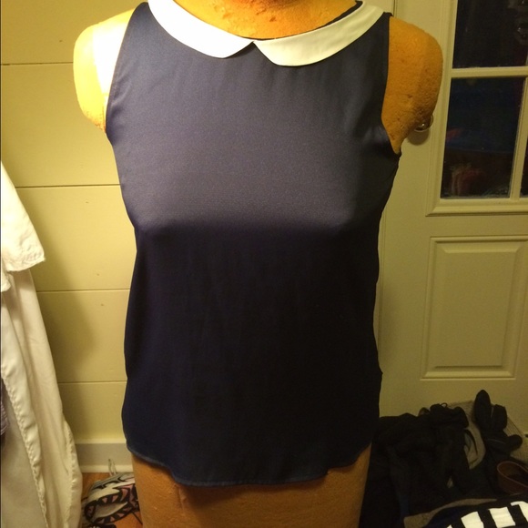 LOFT Tops - Sleeveless navy blue with white Peter Pan collar.