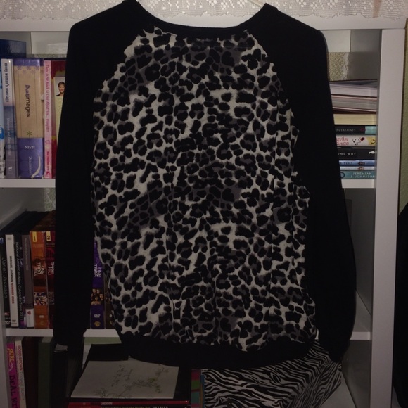 black and gray leopard print sweater