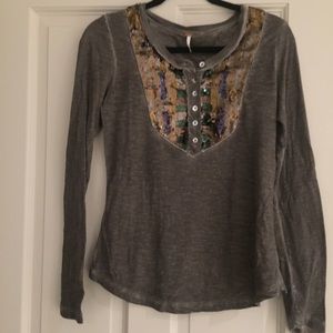 free people henley sequin long sleeve top