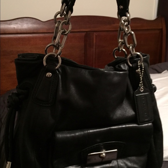 Coach bag, medium, back outside,light blue inside