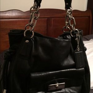 Coach bag, medium, back outside,light blue inside