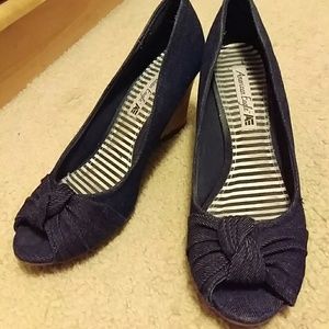 American Eagle Jean and Cork Wedges
