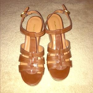 Franco Sarto Brown Wedge Strap Sandals