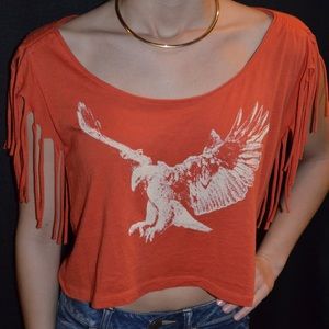 Orange forever 21 fringe sleeve graphic t
