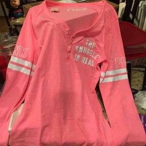 NWT L VS Pink Sleep Henley