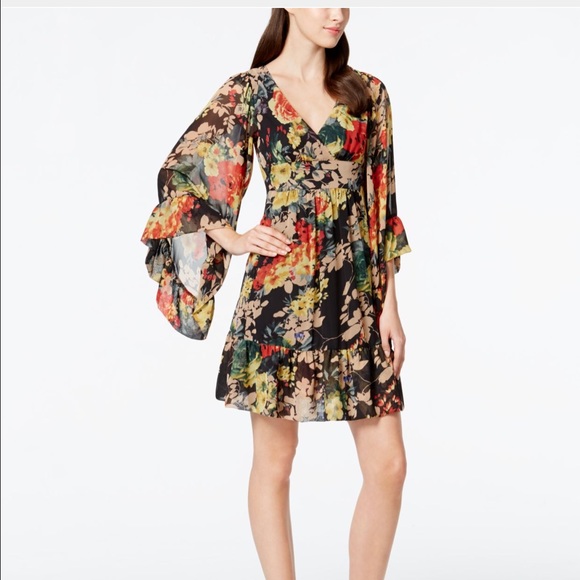 Betsey Johnson Bell-Sleeve Floral Dress
