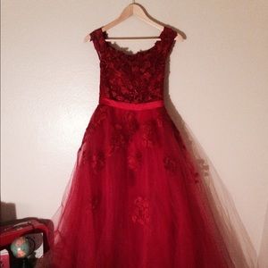 Classic deep red  gown with back corset closure