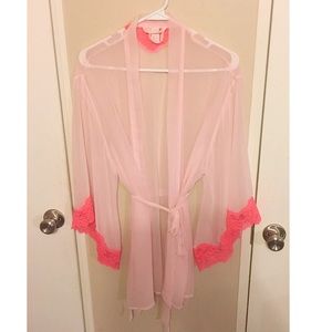 VS sheer kimono robe with lace trim