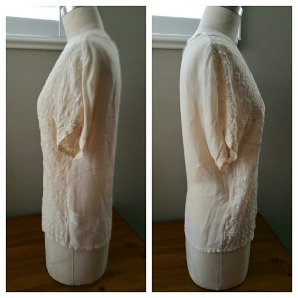 Zara Basic Cream Chiffon Embroidered Blouse - Picture 2 of 4