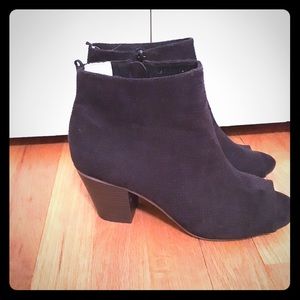 Suede peep toe booties