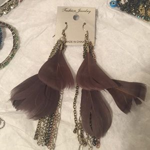 Feather and chain earrings