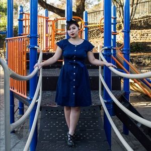 Chetta B designer dress. Navy blue 50s style dress
