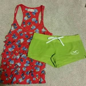 Hollister lime shorts Abercrombie floral tank lot