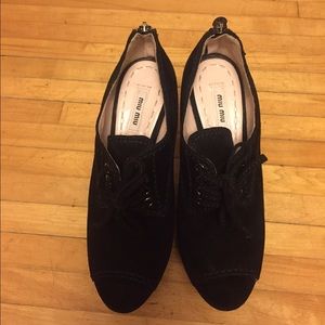 Miu miu size 40 1/2 suede black wedges