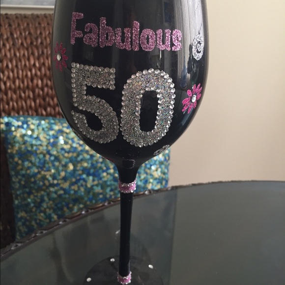 50th Black Painted Wine Glass