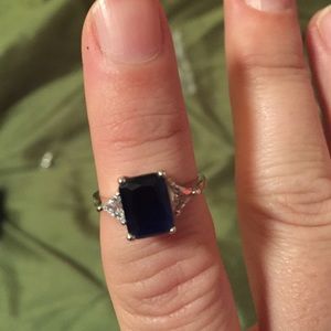 Blue sapphire and CZ silver ring