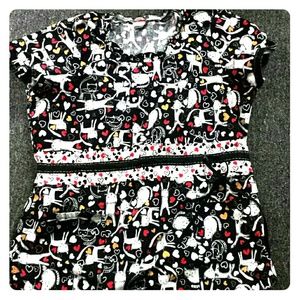 Kitty and Heart Scrub Top