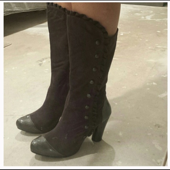 Women's Grey Gray Suede Mid-Calf Boots, 9