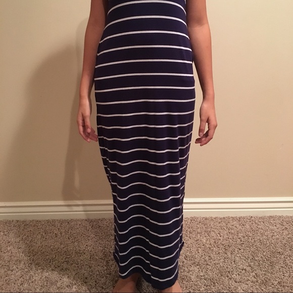 Navy Blue Kirra Maxi Dress with White Stripes - Picture 2 of 4
