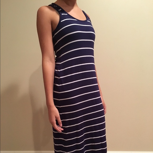 Navy Blue Kirra Maxi Dress with White Stripes - Picture 3 of 4