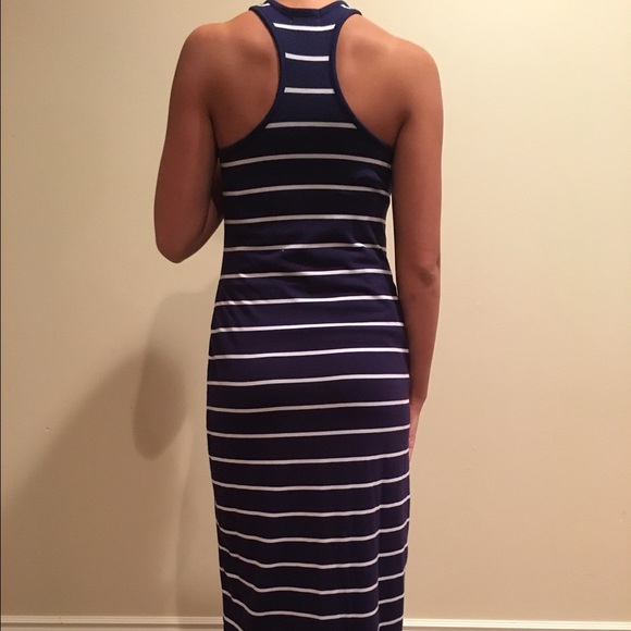Navy Blue Kirra Maxi Dress with White Stripes - Picture 4 of 4