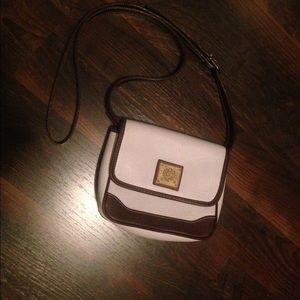 White and brown purse