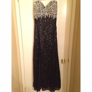 black and silver rhinestone prom dress