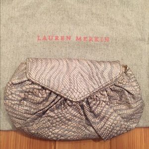 Lauren Merkin grey lizard skin clutch