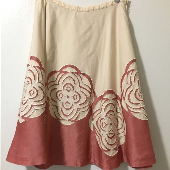 Anthropologie midi skirt, cream with pink floral