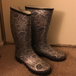black and silver rain boots