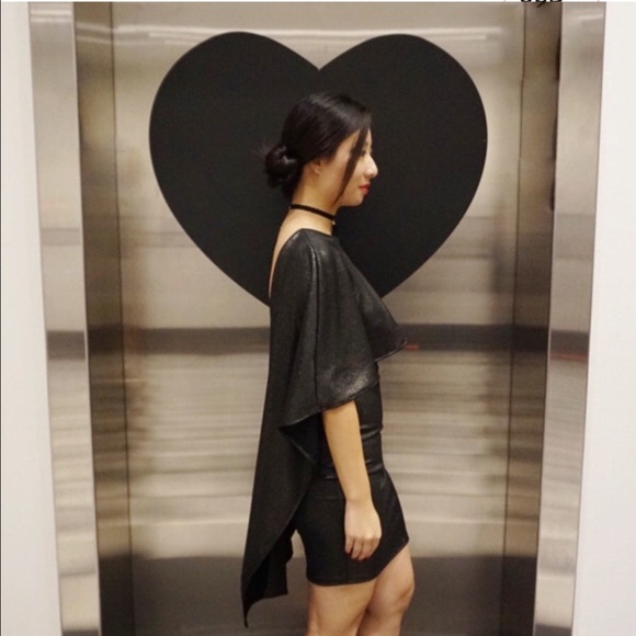 Sexy Open Back Cape Dress Black With Shimmer - Picture 2 of 7