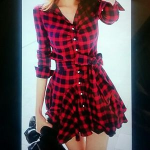 New Red Plaid Dress with Ruffle Skirt