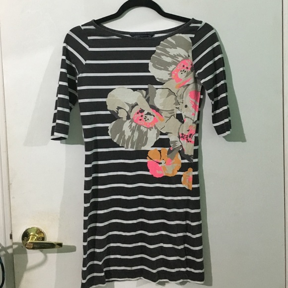 3/4 Sleeve Floral Striped Dress