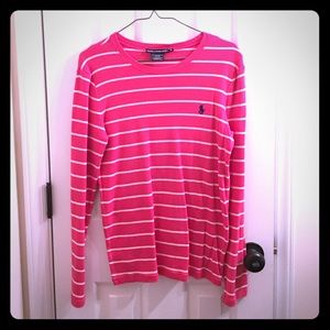 Pink and white striped long sleeve shirt