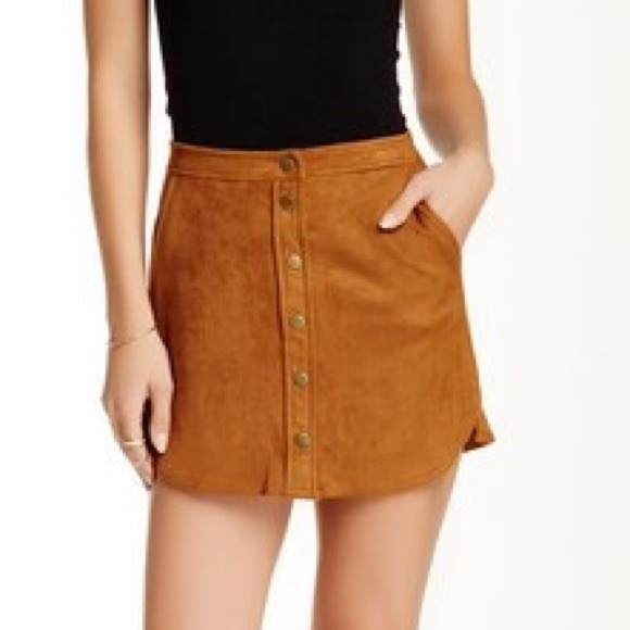 Camel suede mini skirt