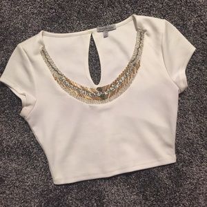 White embellished crop top