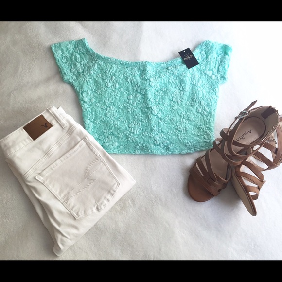 Aqua Lace Crop Top From Hollister