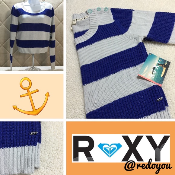 ⚪️ NWT Roxy Striped Crop Sweater - Picture 1 of 2