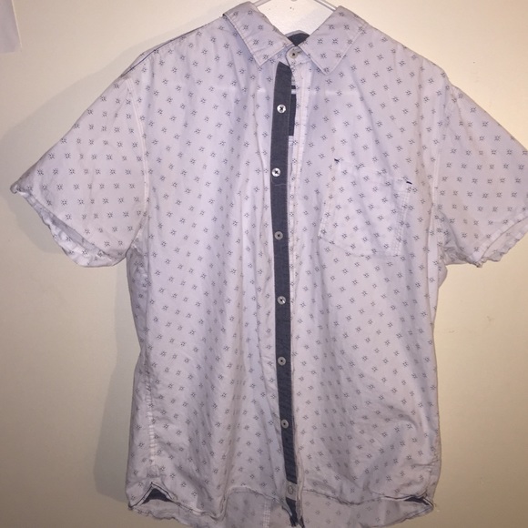 Short-Sleeved white button down with Blue trim