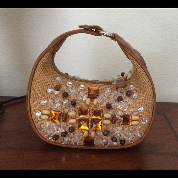 Mini hobo COLE HAAN straw bag embroidery , new