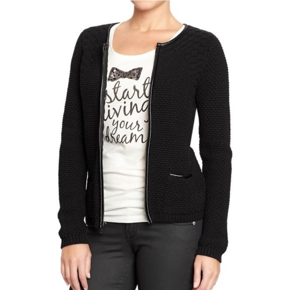 Old Navy Women's Faux Leather Trim Zip Cardi