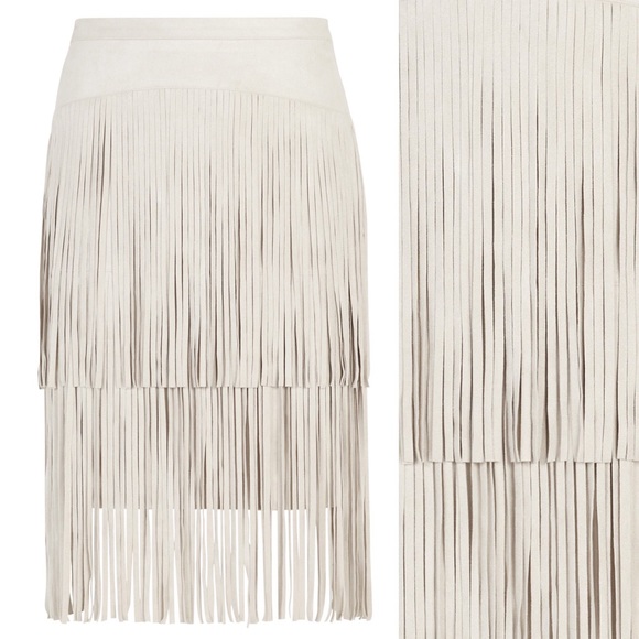💖 SOLD 💖 RASHELL FAUX-SUEDE FRINGE PENCIL SKIRT